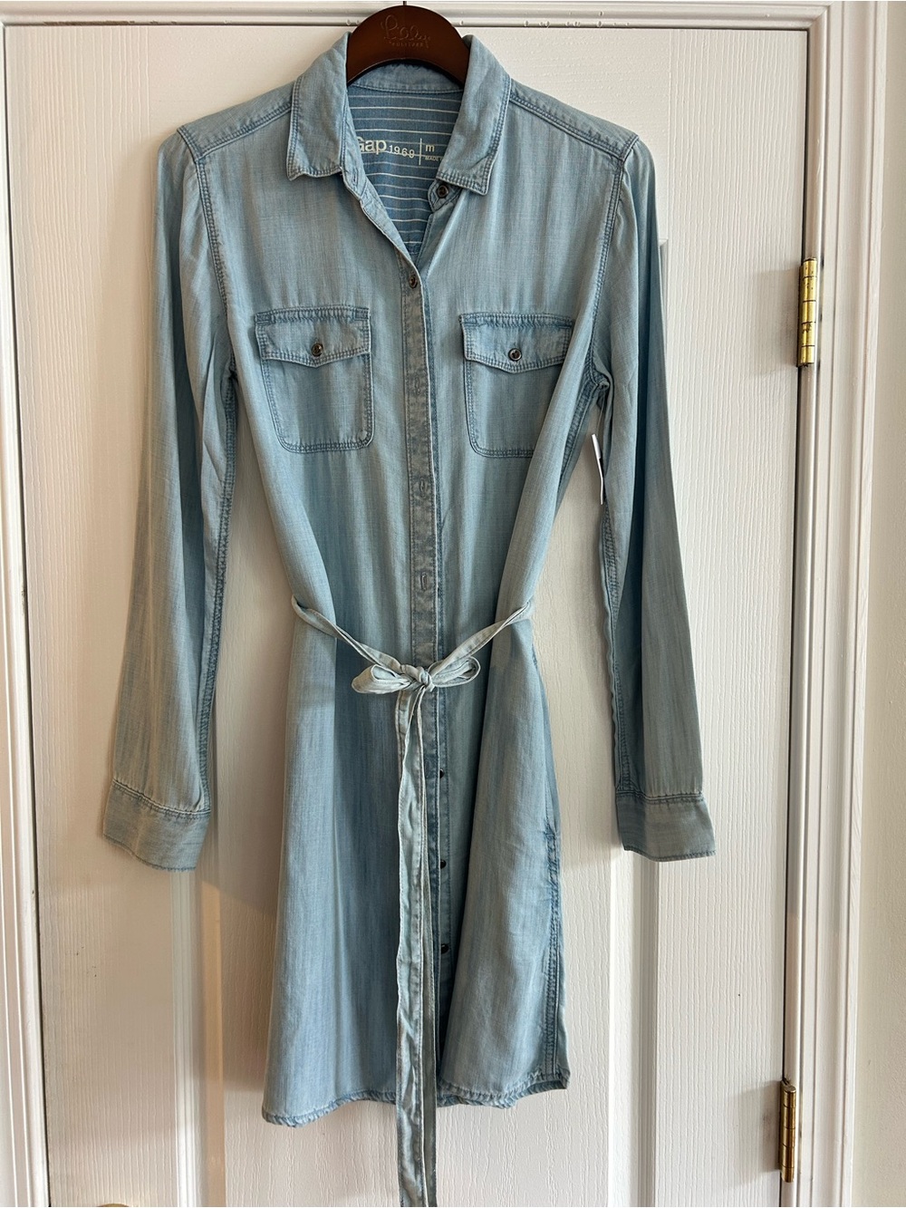 GAP Light Blue Denim Shirt Dress with Tie Waist